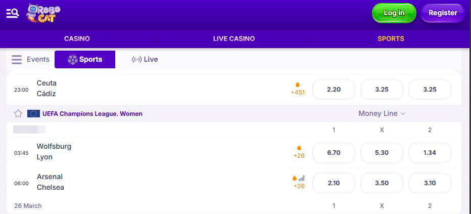 live betting robocat casino